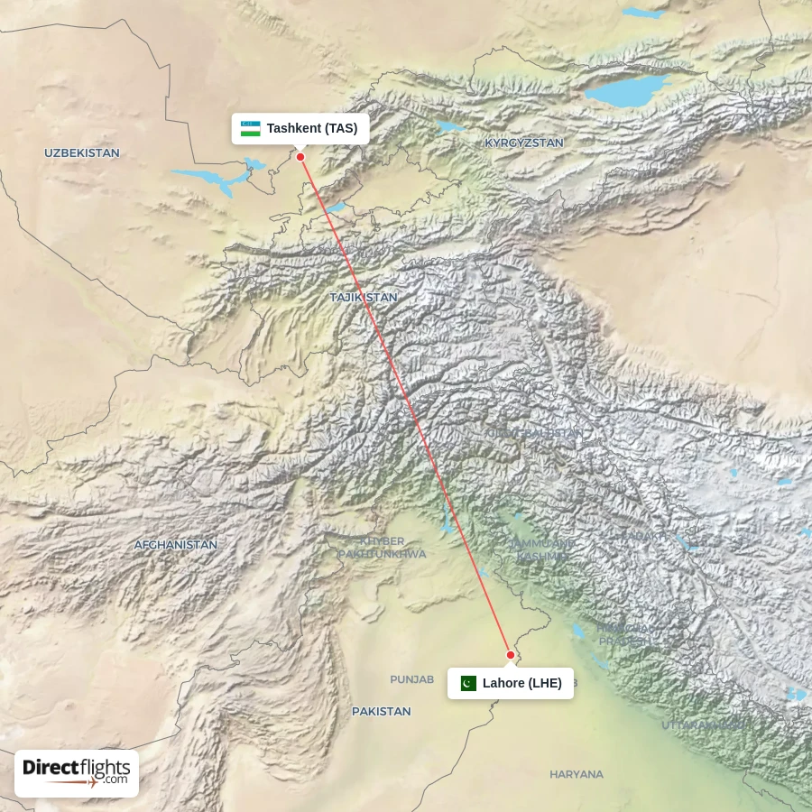 LHE - TAS route map