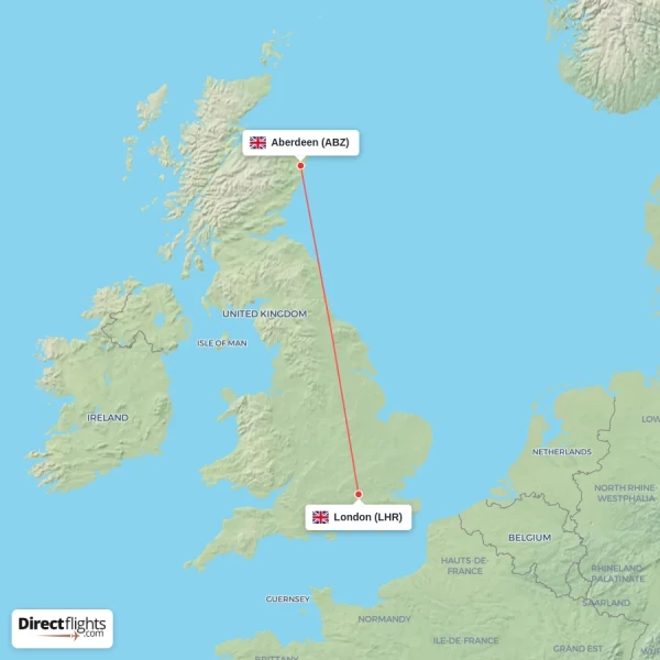 London - Aberdeen direct flight map