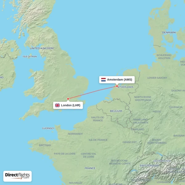 London - Amsterdam direct flight map