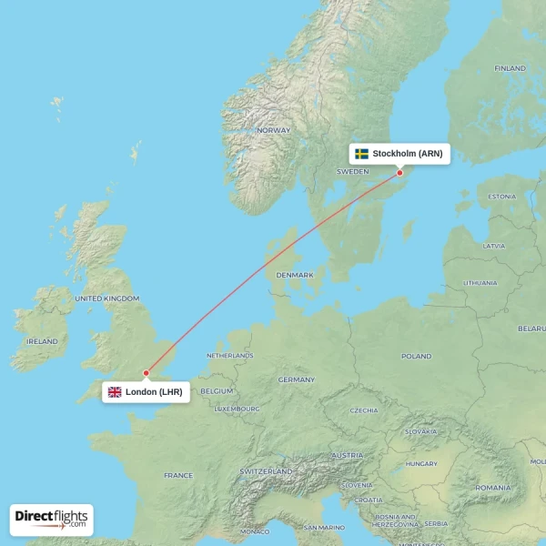 London - Stockholm direct flight map