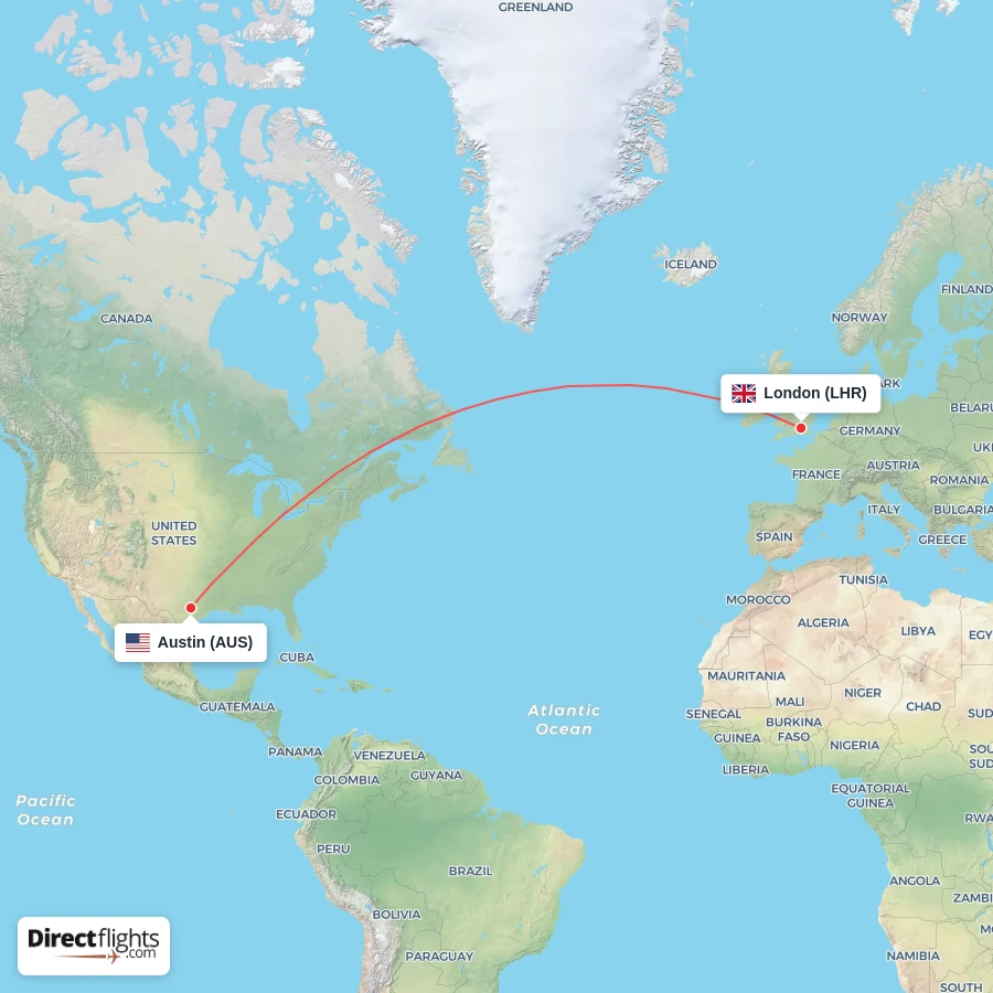 LHR - AUS route map