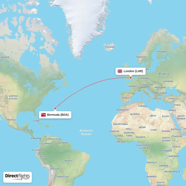 London - Bermuda direct flight map