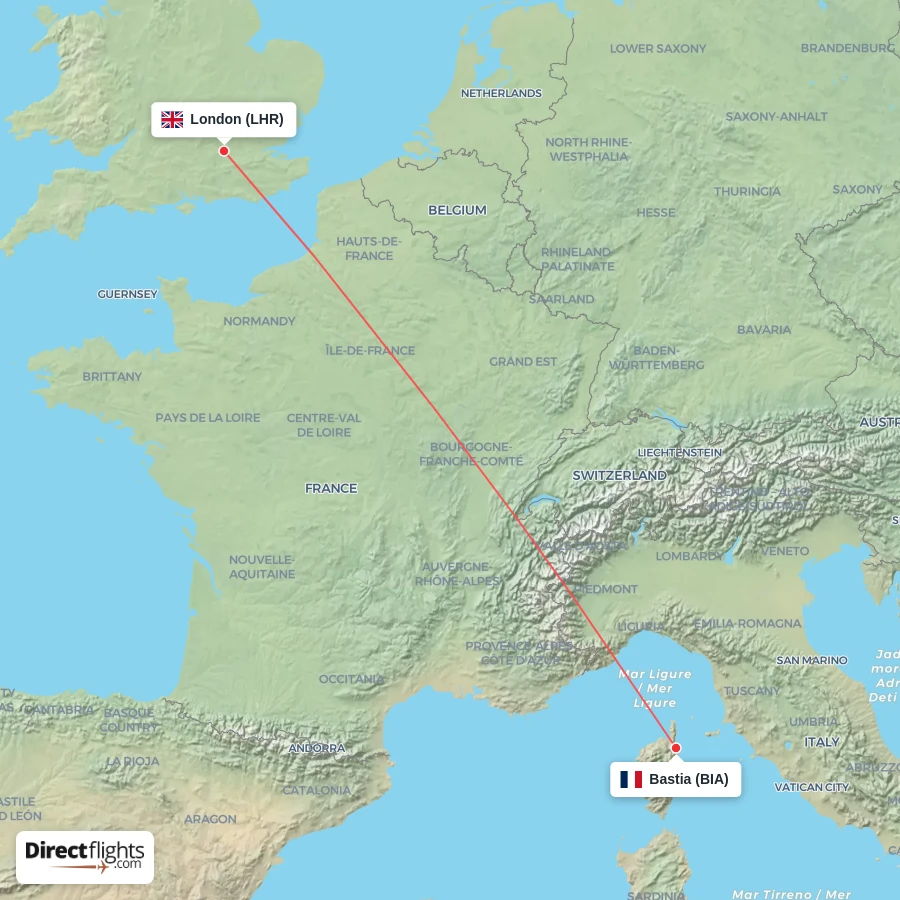 LHR - BIA route map