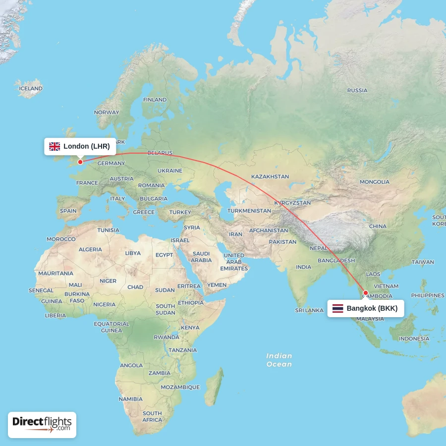 LHR - BKK route map