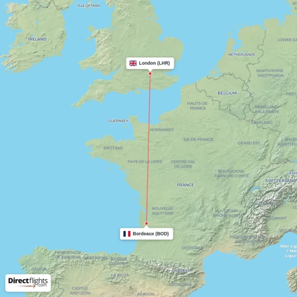 London - Bordeaux direct flight map