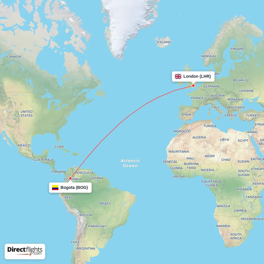 LHR - BOG route map