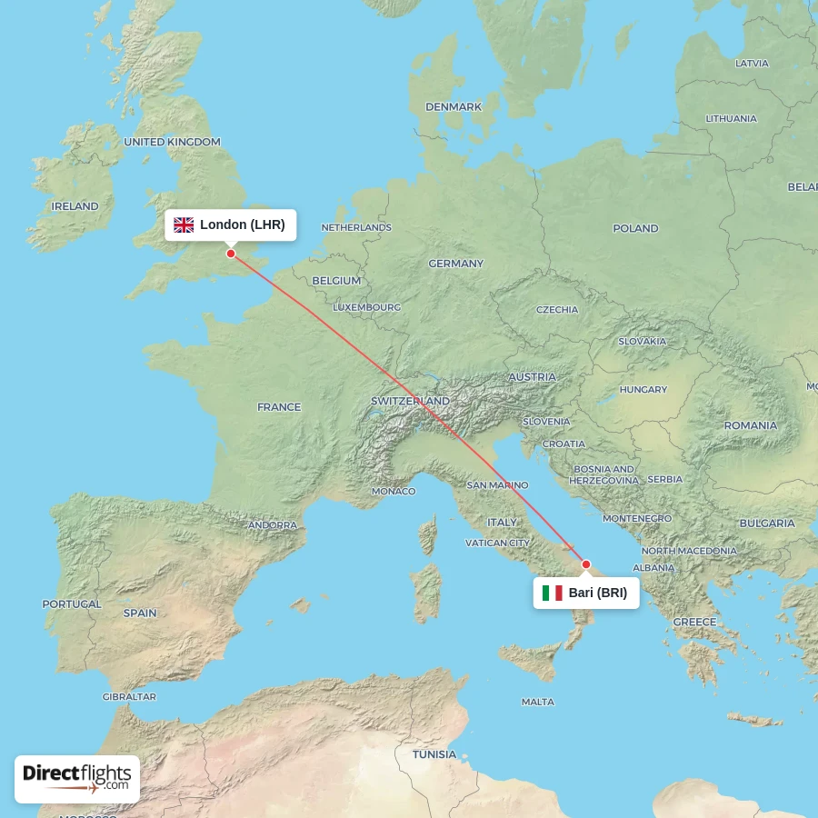 LHR - BRI route map