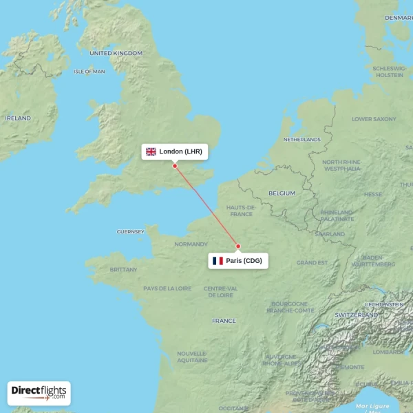 London - Paris direct flight map