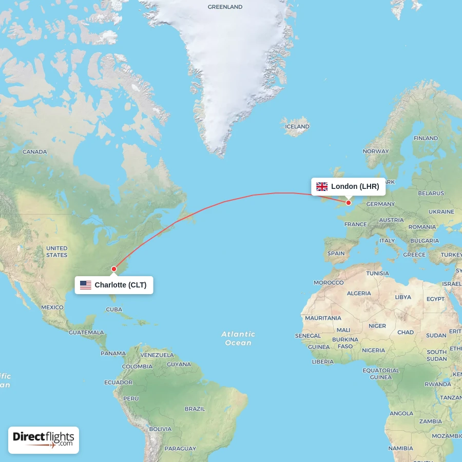LHR - CLT route map