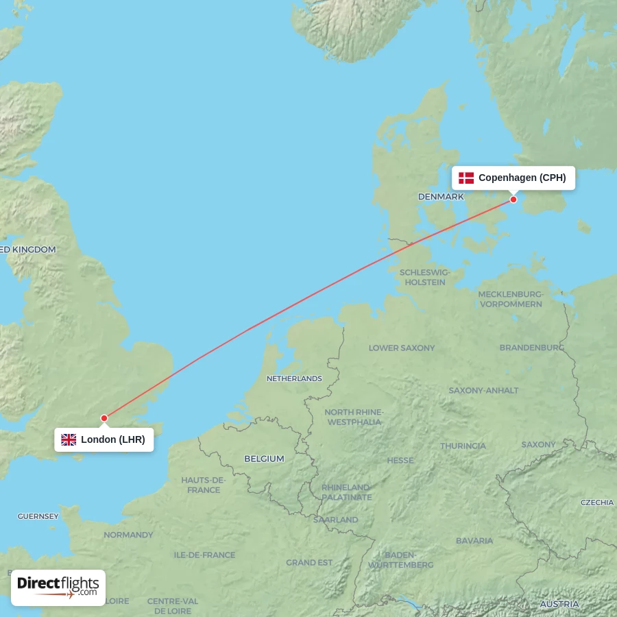 LHR - CPH route map