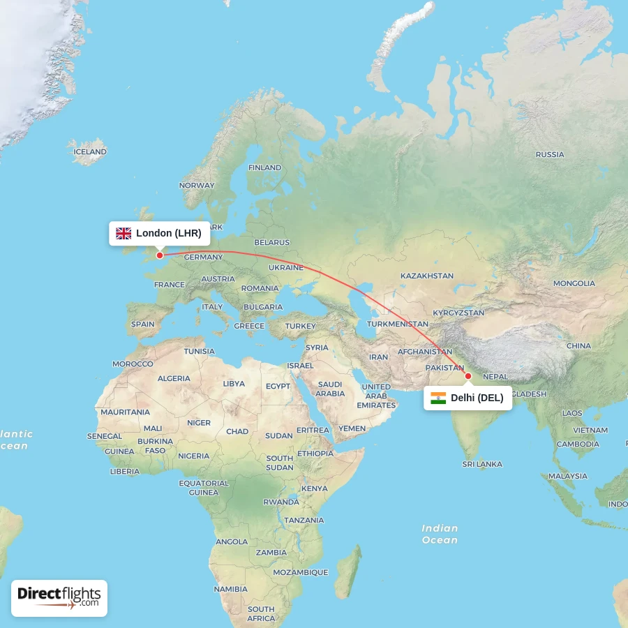 LHR - DEL route map