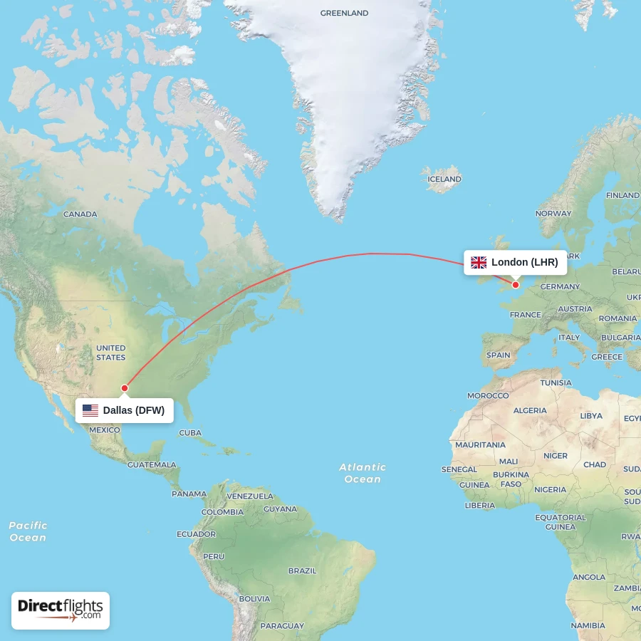 LHR - DFW route map