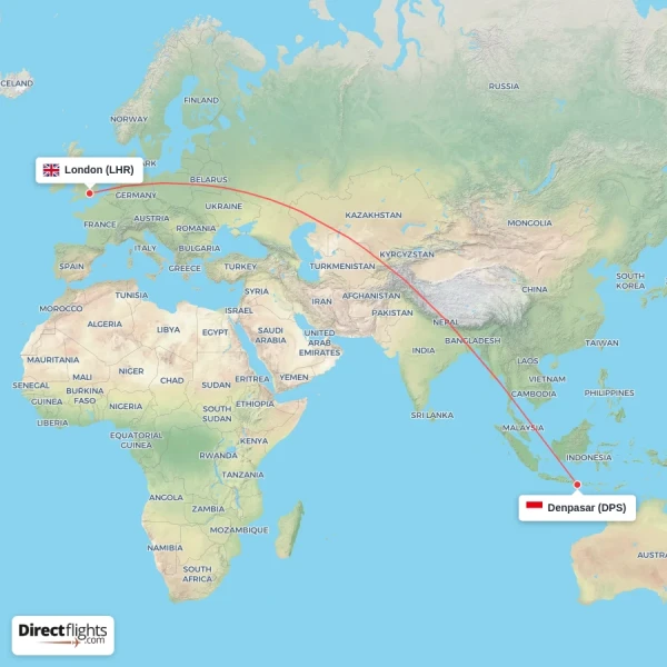 London - Denpasar direct flight map