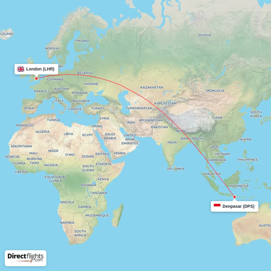 LHR - DPS route map