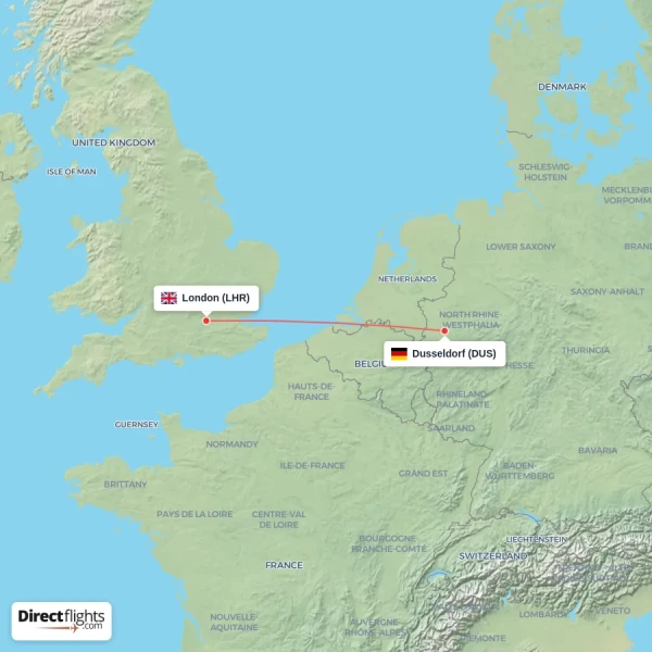 London - Dusseldorf direct flight map