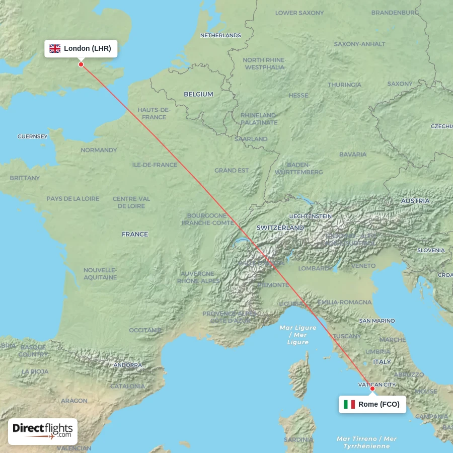 LHR - FCO route map