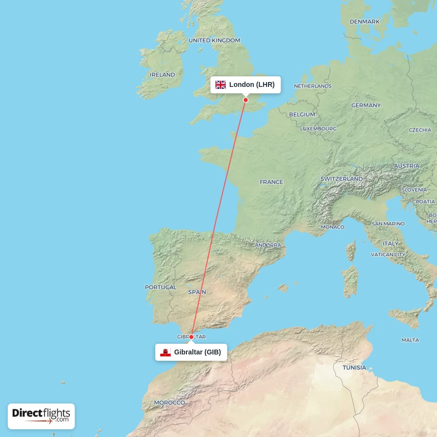 LHR - GIB route map