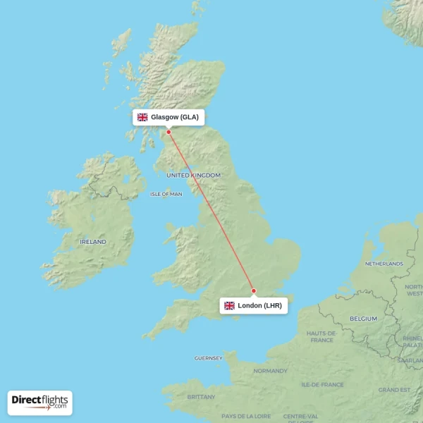 London - Glasgow direct flight map