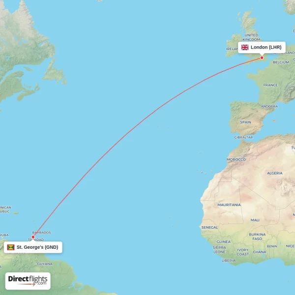 London - St. George's direct flight map