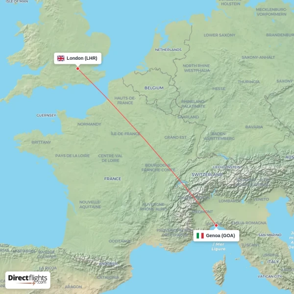 London - Genoa direct flight map