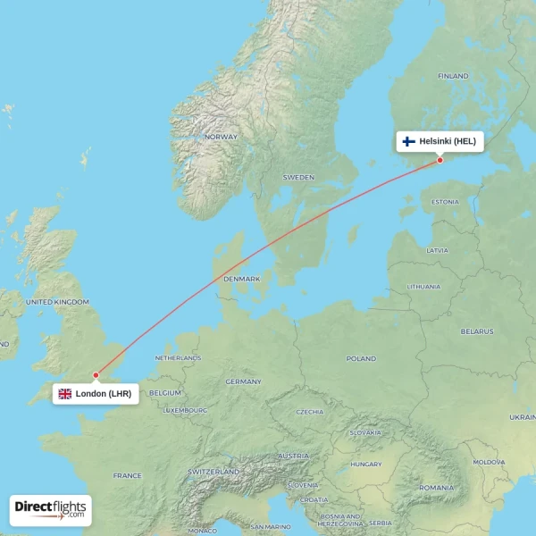 London - Helsinki direct flight map