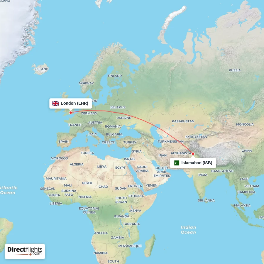 LHR - ISB route map