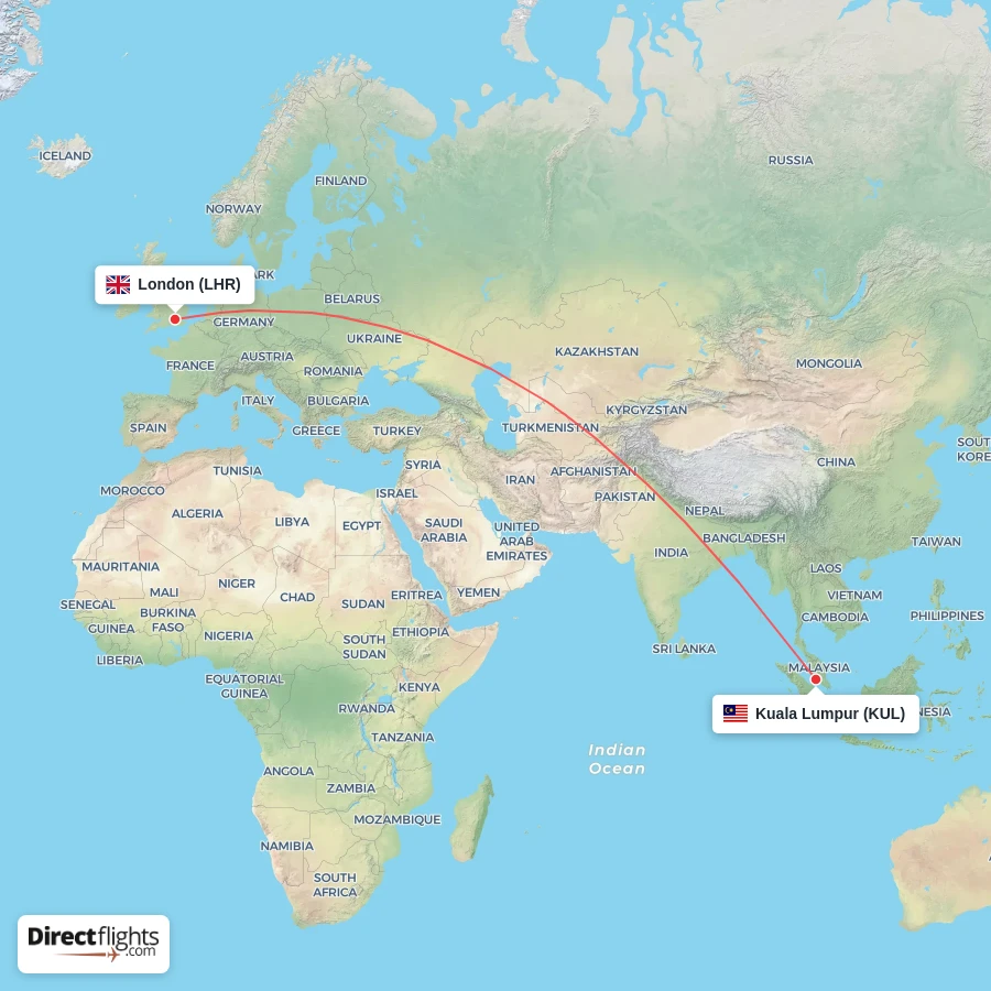 LHR - KUL route map