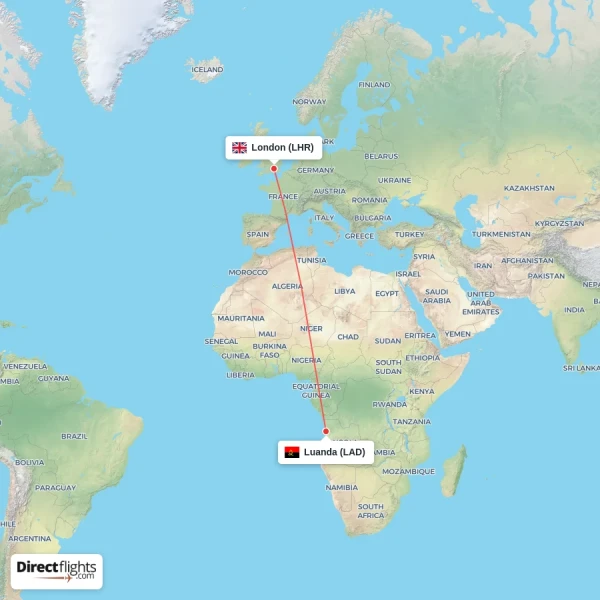 London - Luanda direct flight map