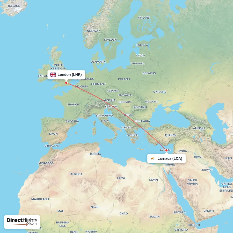 LHR - LCA route map