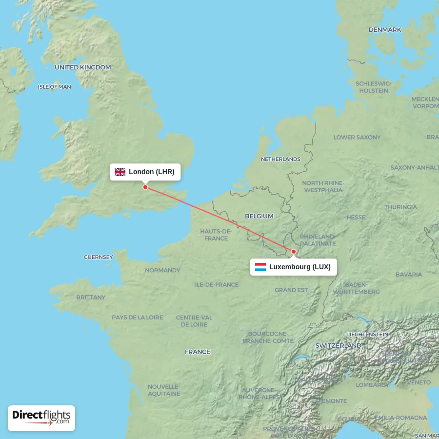 LHR - LUX route map