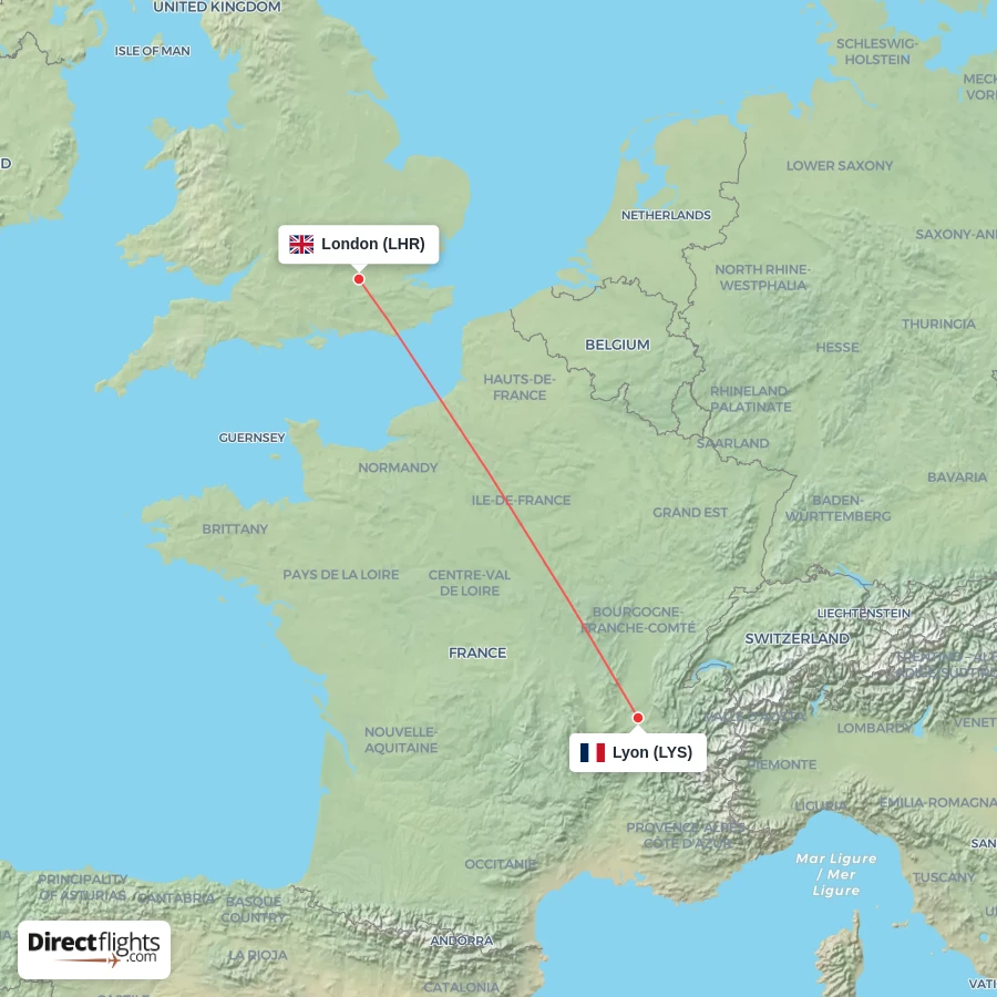 LHR - LYS route map