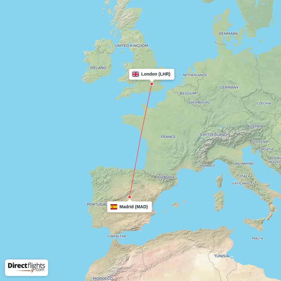 LHR - MAD route map