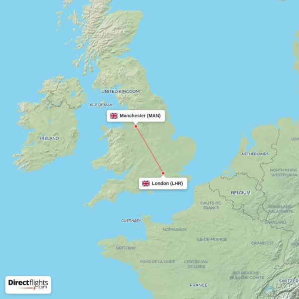 London - Manchester direct flight map