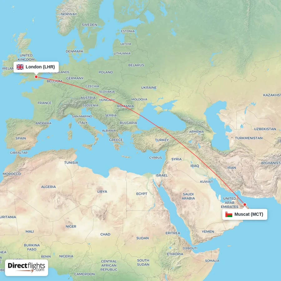 LHR - MCT route map