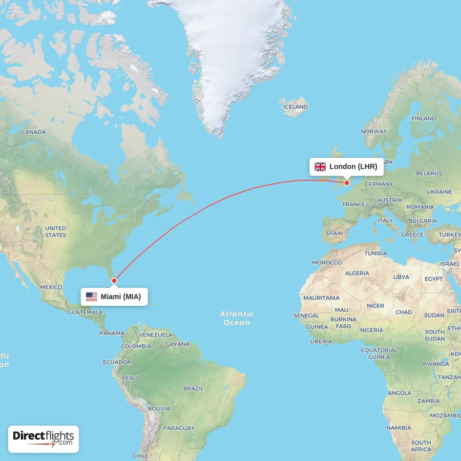 LHR - MIA route map