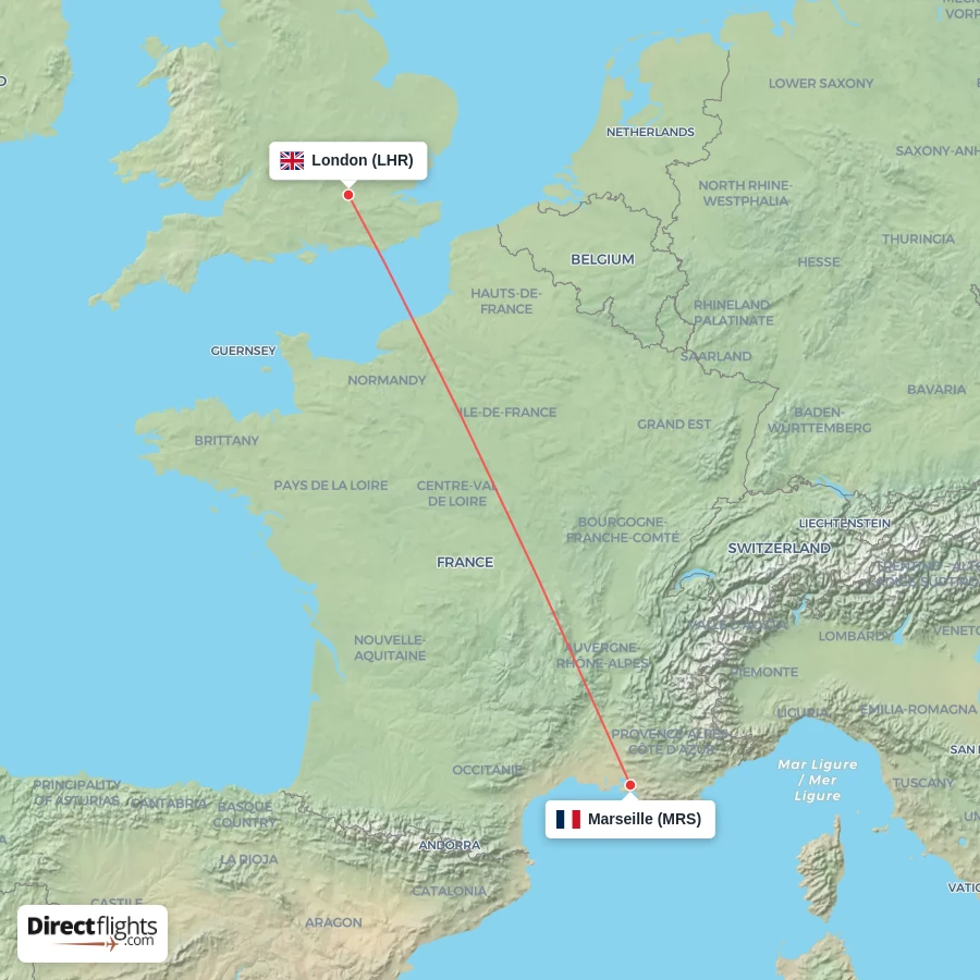 LHR - MRS route map