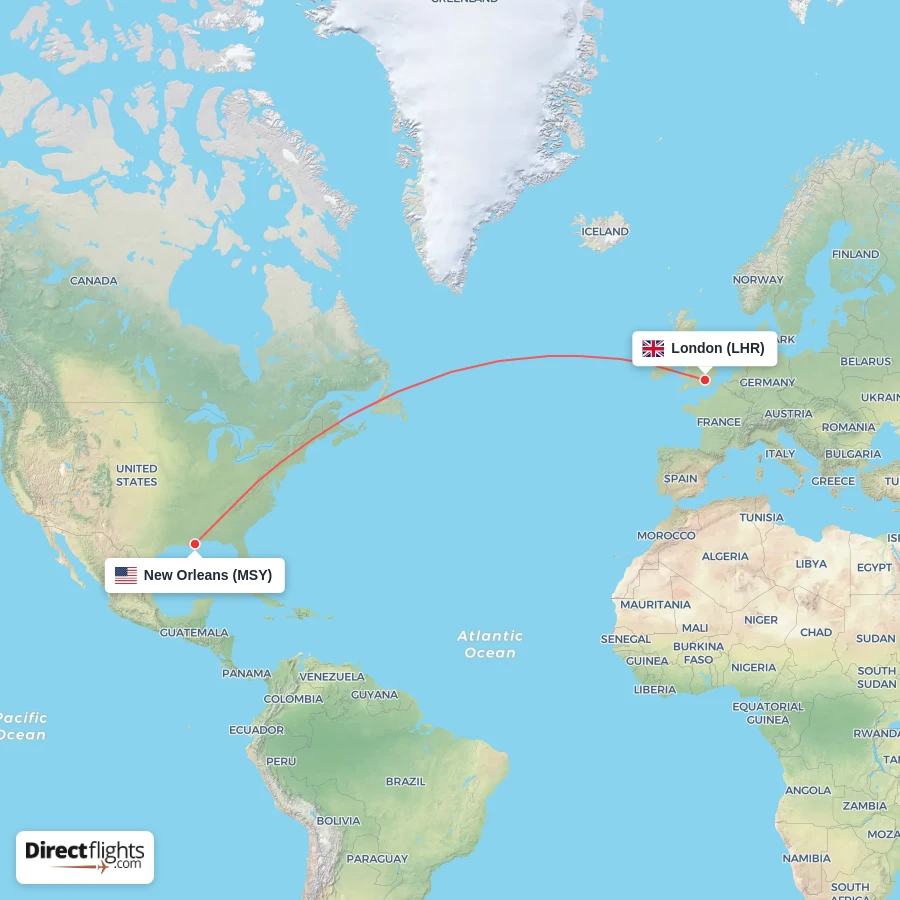 LHR - MSY route map