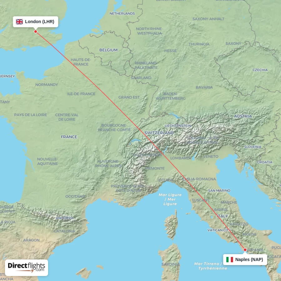 LHR - NAP route map