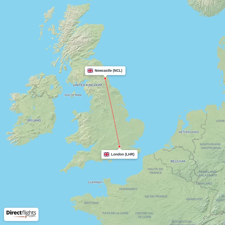 LHR - NCL route map