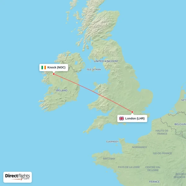 London - Knock direct flight map