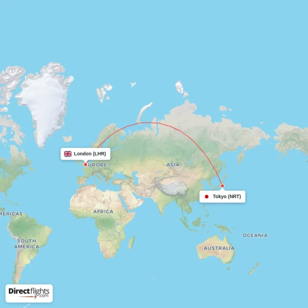 London - Tokyo direct flight map