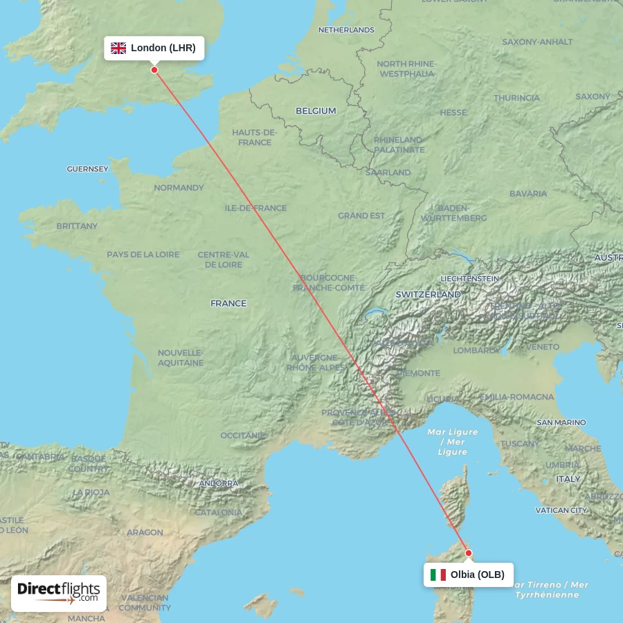 LHR - OLB route map