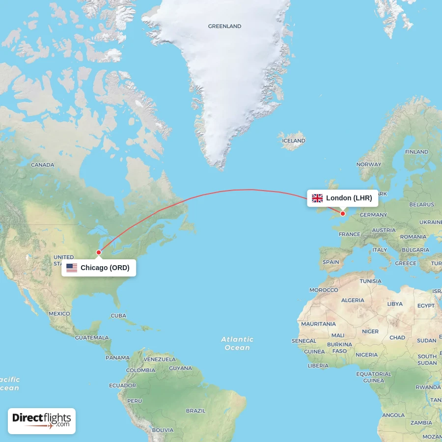 LHR - ORD route map