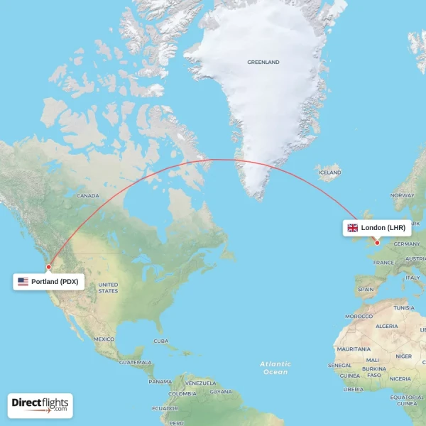 London - Portland direct flight map