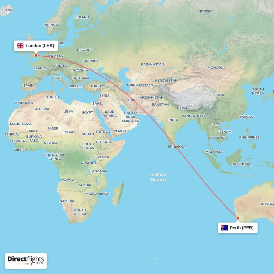 LHR - PER route map