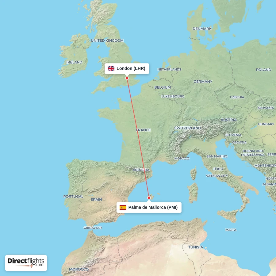 LHR - PMI route map