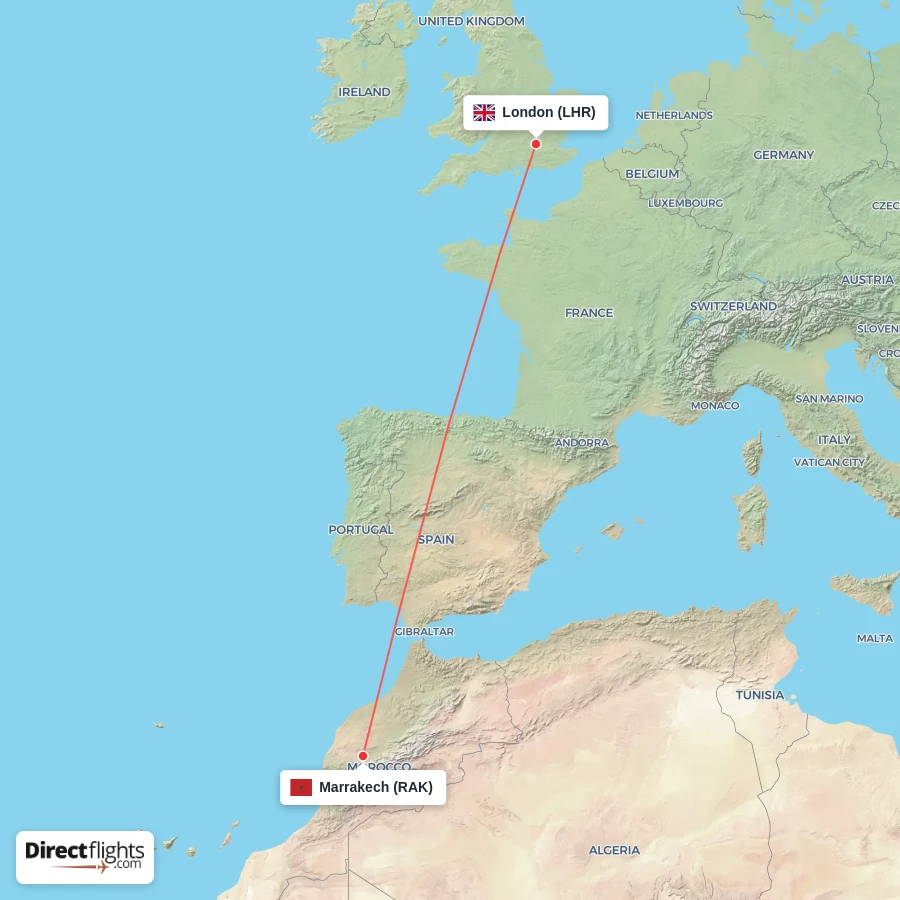 LHR - RAK route map