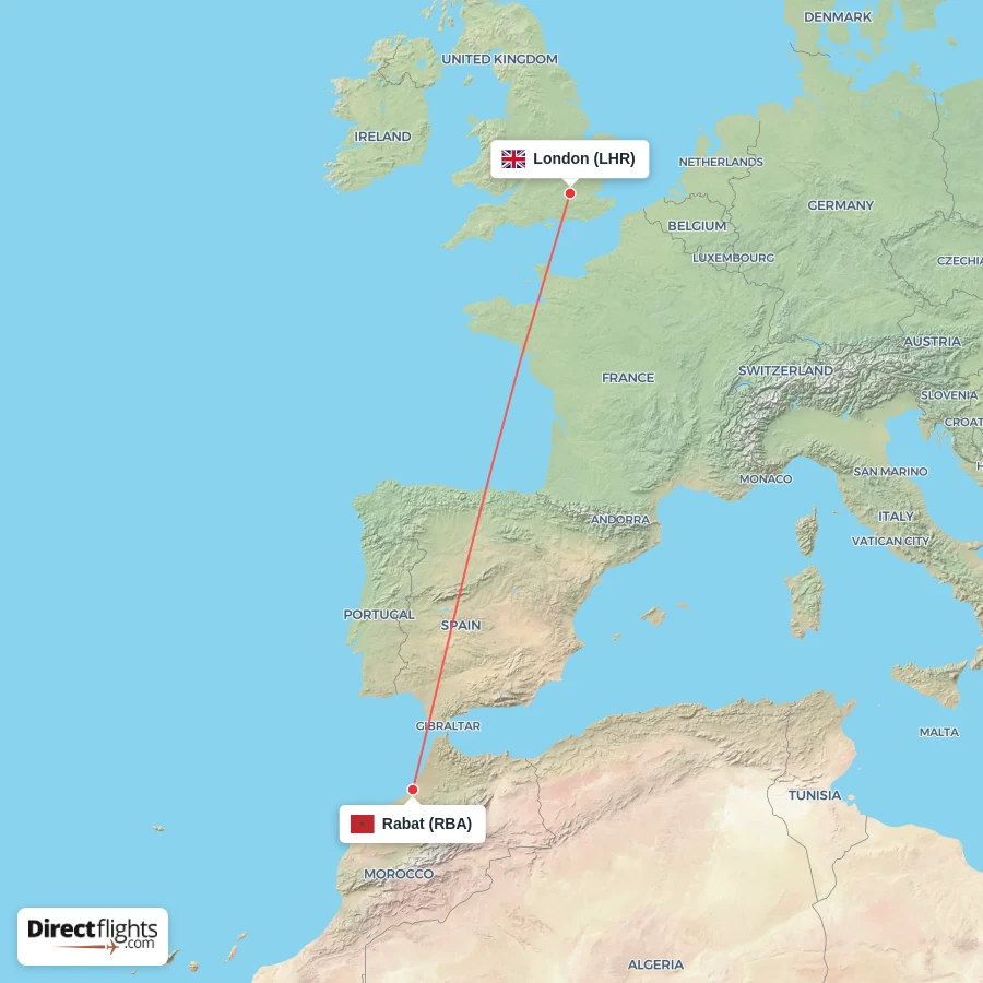 LHR - RBA route map