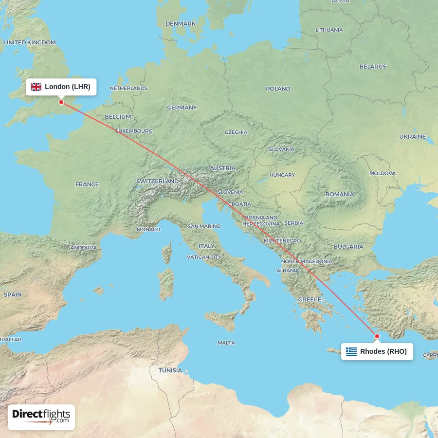 LHR - RHO route map