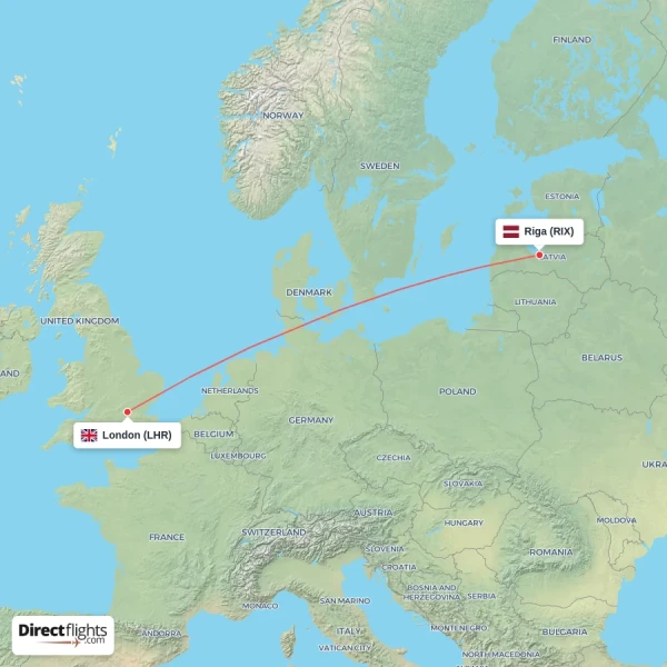 London - Riga direct flight map
